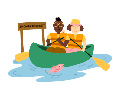 Illustration of two people canoeing