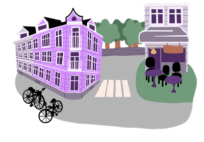 En grafisk illustrasjon av Møhlenpris nabolag i Bergen.