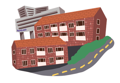 En grafisk illustrasjon av Fridalen nabolag i Bergen.