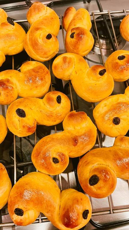 Newly baked Lussekatt bun.
