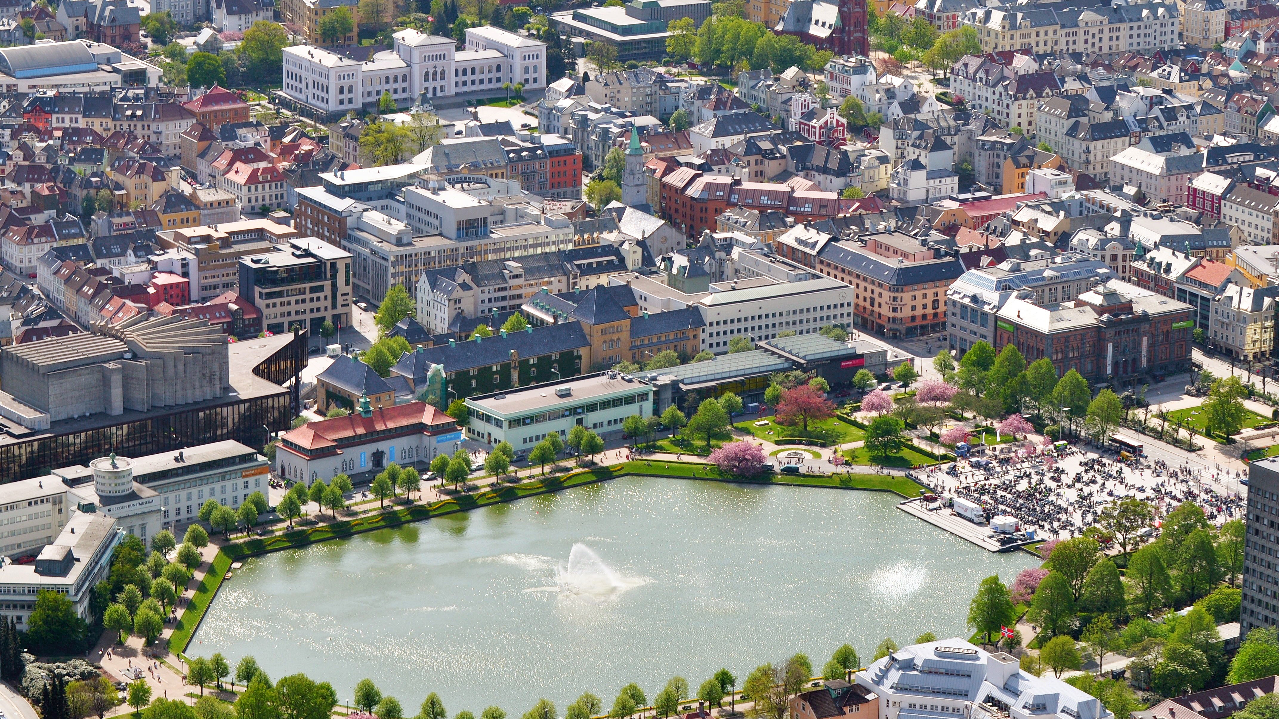 Aerial photo of Byparken in Bergen.