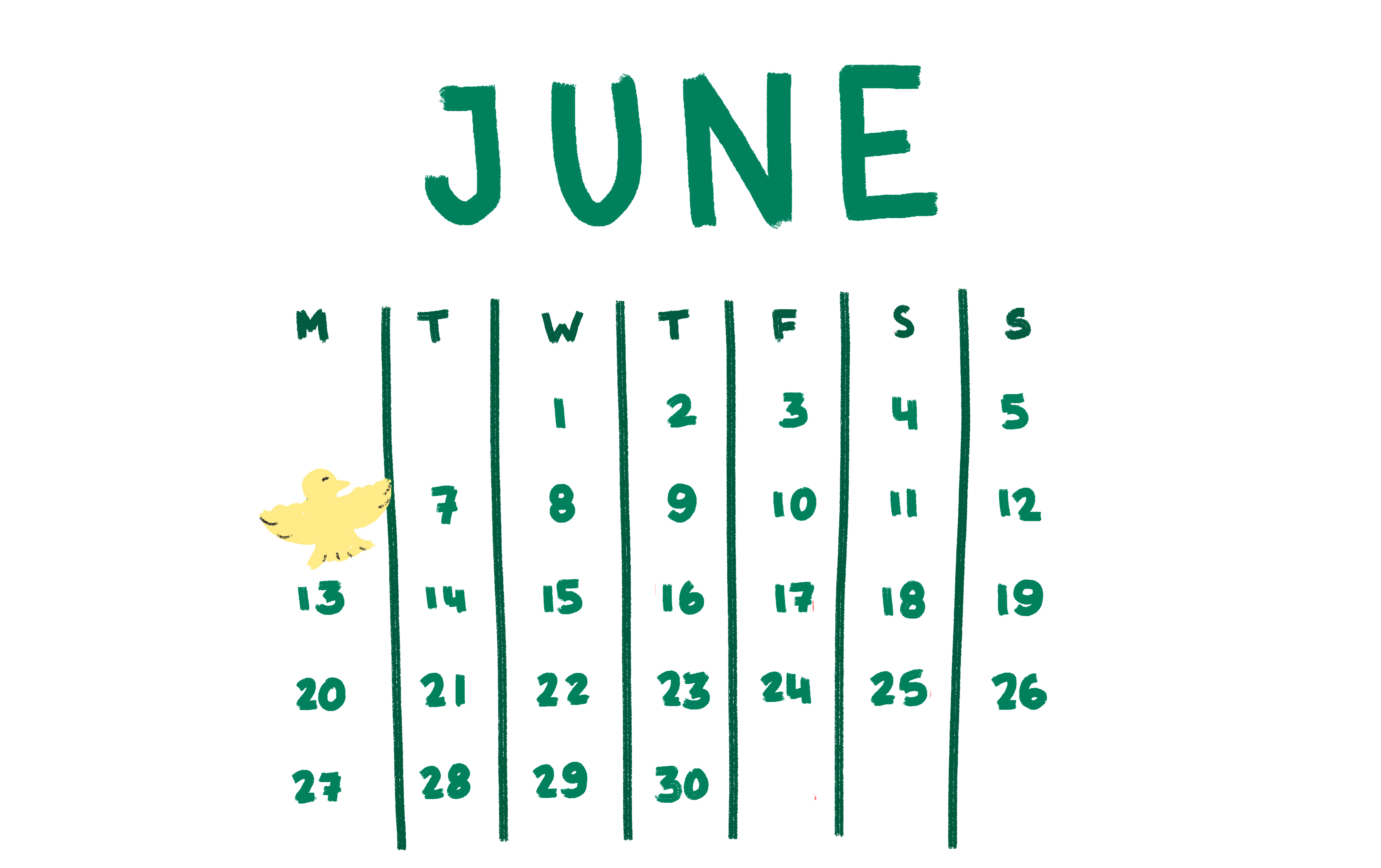Illustration of a june calendar
