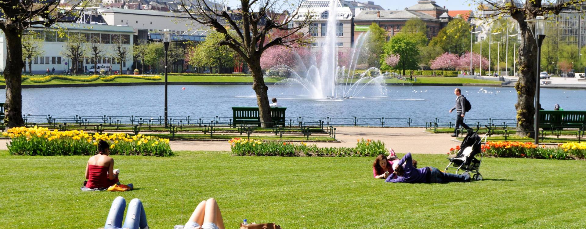 Byparken og fontenen i Lille Lungegårdsvann. Foto.