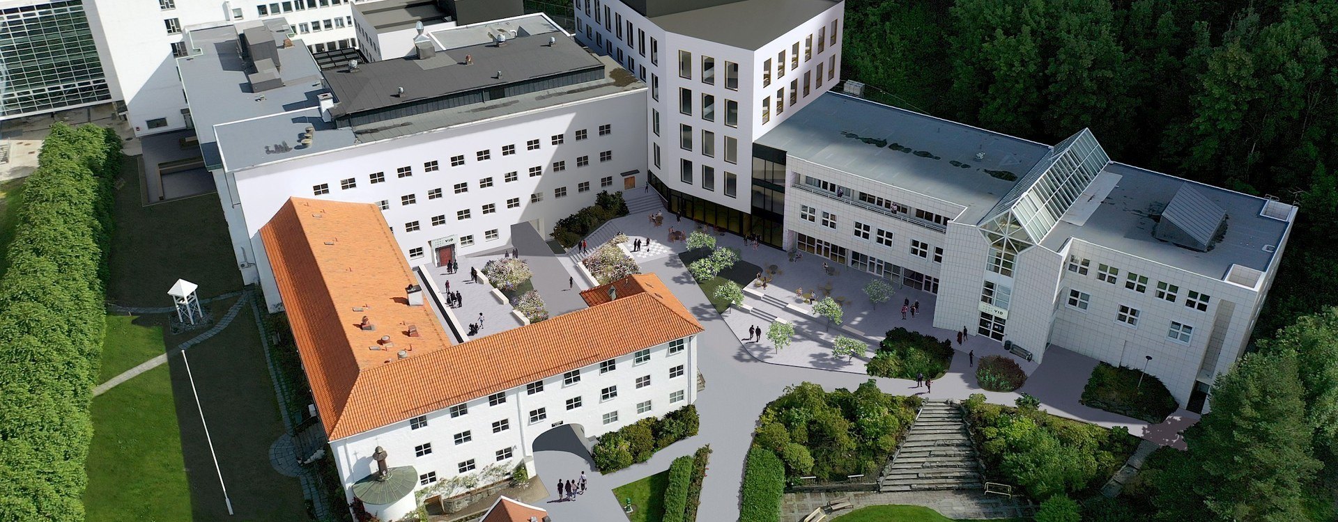 Aerial photo of the Bergen campus of VID at Haraldsplass.