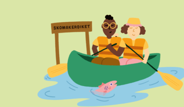 Two persons in a boat. Illustration. 