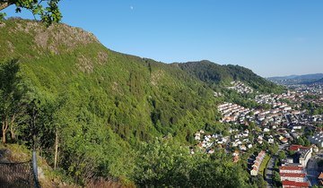 Sandviksfjellet i Bergen sett fra Sandviksbatteriet. Foto.